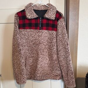 Cozy Zip-Up Women's Sweater - Red and Brown